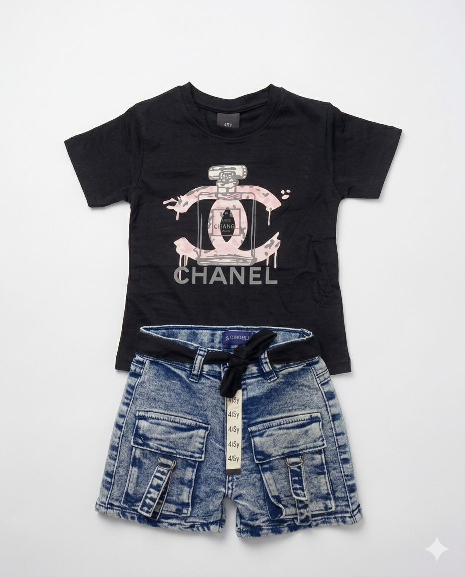 Ensemble Fille T-shirt Parfum + Short Cargo Jean — 1-7 ans