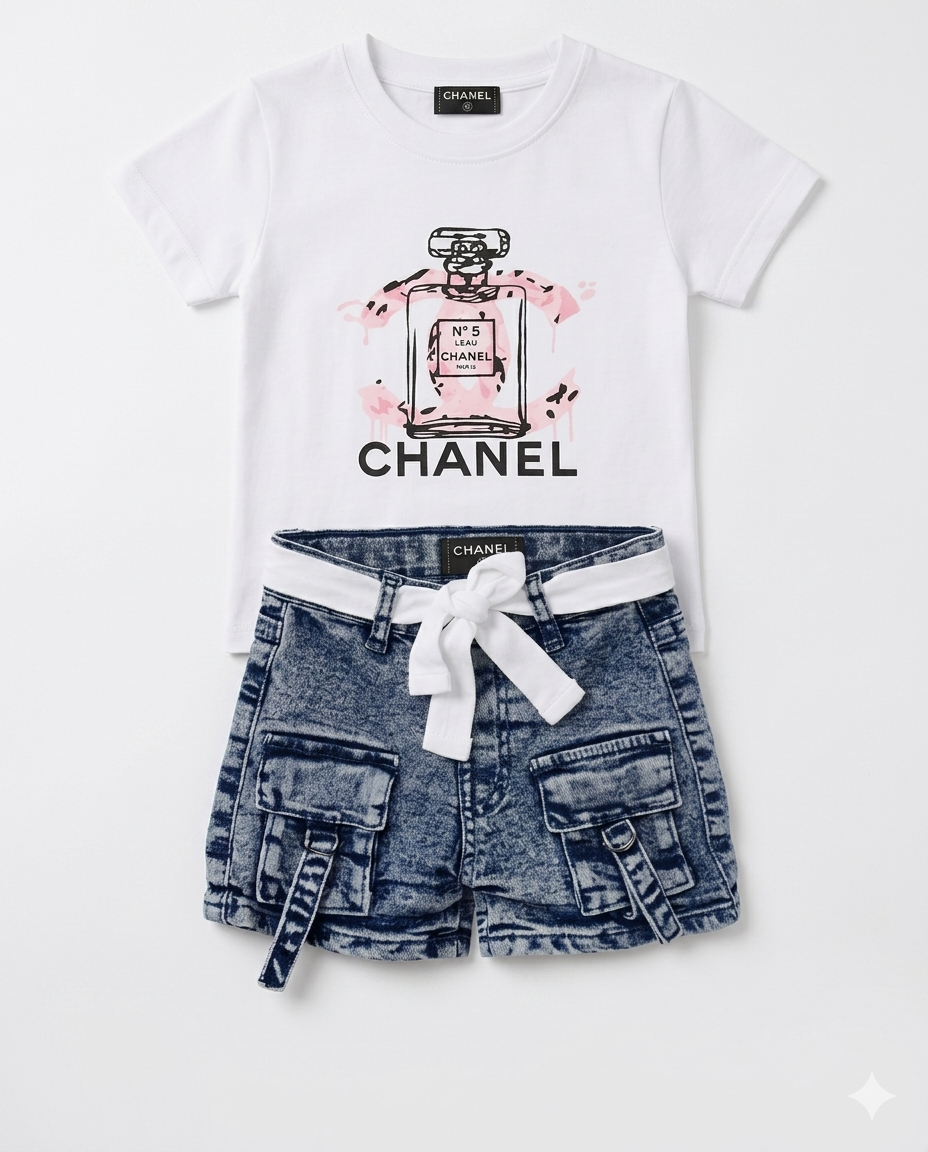 Ensemble Fille T-shirt Parfum + Short Cargo Jean — 1-7 ans