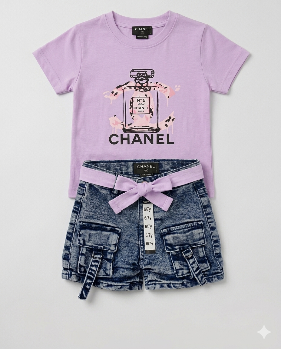 Ensemble Fille T-shirt Parfum + Short Cargo Jean — 1-7 ans