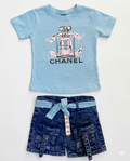 Ensemble Fille T-shirt Parfum + Short Cargo Jean — 1-7 ans