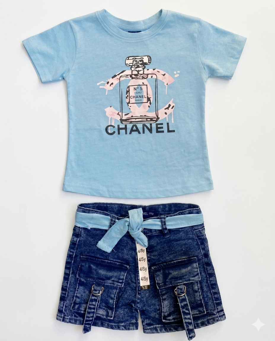 Ensemble Fille T-shirt Parfum + Short Cargo Jean — 1-7 ans