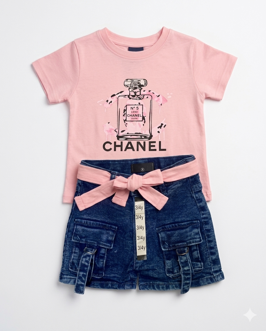 Ensemble Fille T-shirt Parfum + Short Cargo Jean — 1-7 ans
